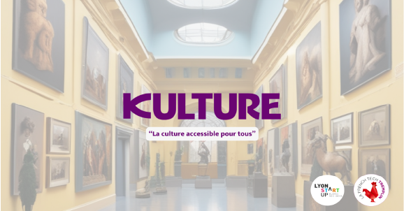 Page de présentation de l'entreprise que nous avons crée Kulture. Le fond est une image de musée avec une transparence