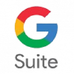 Logo de la Google Suite. Couleur du G : rouge, jaune, vert, bleu avec marqué Suite en gris en dessous