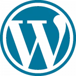 Logo de WordPress. Couleur bleu avec lettre W en blanc
