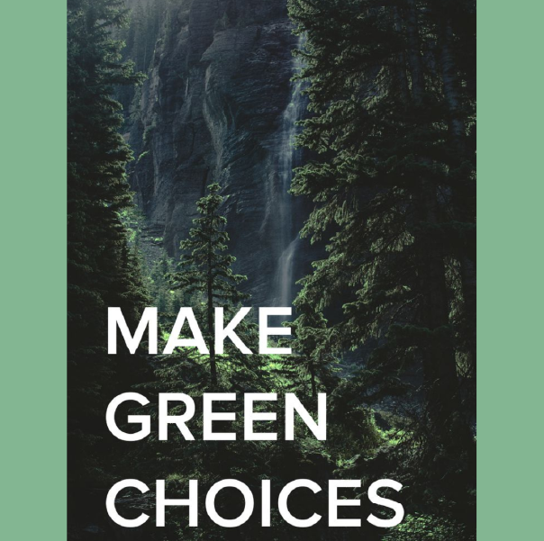 4eme slide du carrousel écologique avec une fôret en fond et un texte "make green choice"