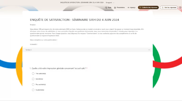 Photo de notre enquête de satisfaction avec en fond les anneaux olympiques