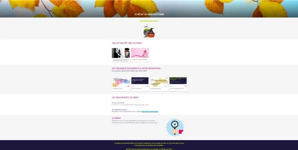 Exemple d'un récap de mois avant avec documents utiles, les nouveaux arrivants, les actus du mois et un zoom