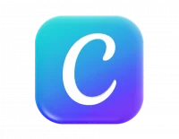 Logo Canva. Nuance de bleu et violet, avec écriture blanche